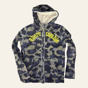 Vintage 2000s Abercrombie Camo Sherpa Lined Zip Hoodie Logo Sz 11/12 Gorpcore